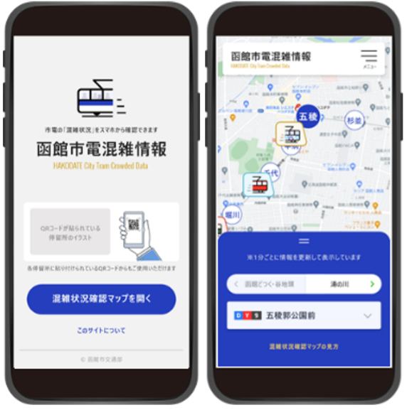 函館市電の混雑回避・分散乗車促進」実証実験:スマホイメージ