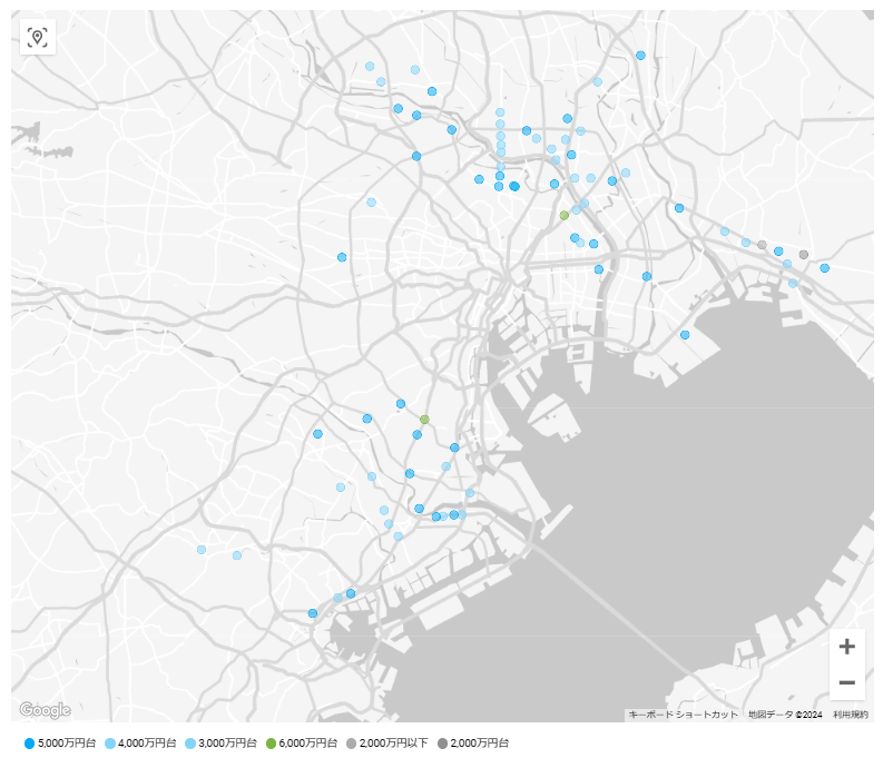 図6:東京駅まで40分未満、予算6000万円以下、80㎡